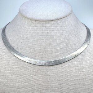 VTG Sterling Silver 925 Herringbone Chain Necklace Lobster Clasp Size 20" Length